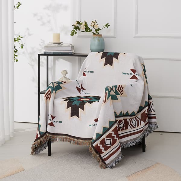 Sommerteppe boho bomull, tepper koseteppe vendbart teppe, beige_tfrf