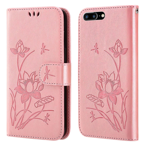 Veske til Iphone Se 2022/2020/ Iphone 8 Embossing Lotus Pu Läder Plånbok Flip Cover Coque Etui Pink