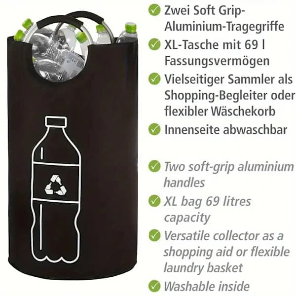 Foldable Recycling Bin 69 Liters Polyester Bottle Collector Cylindrical Waste Bin for Home Use