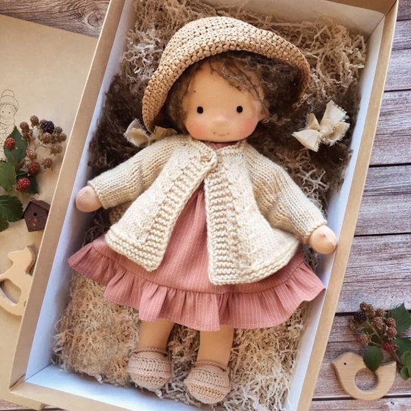 Mini Julenisse Waldorf Dukker for Jenter, Myk Søt Håndlaget Plysjdukke Barnleker, Julegave Bursdagsgave