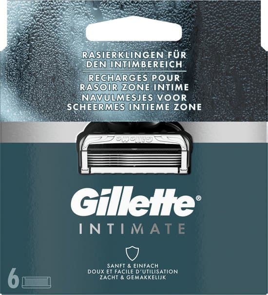 Rakbladsrefiller för intimområdet, 5 antifriktionsblad med 2x smörjning, för känslig intimhud, 6-pack