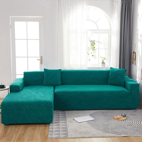 Vanntett sofatrekk - Lys grønt jacquardbladmønster - For 3-seters sofa (185-230 cm)