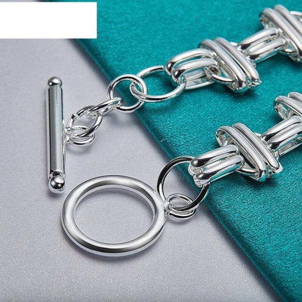 925 Sterling Silver Rund Cross Slät Design Charm 20cm Kedja Armband För Kvinnor zdq