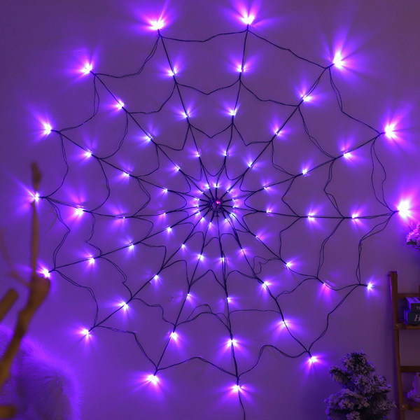 Halloween LED-lyslenke skrekk atmosfære arrangement edderkoppnett fjernkontroll dekorasjon lys oransje lys