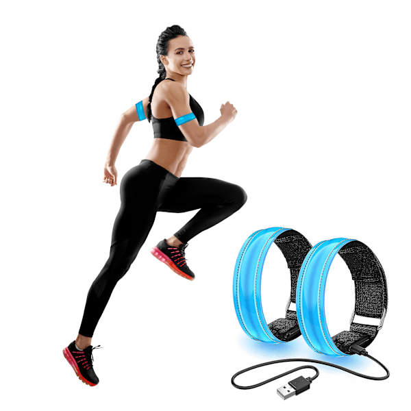 2-pack Uppladdningsbara LED-Armband – Hög Synlighet Löparljus Blå