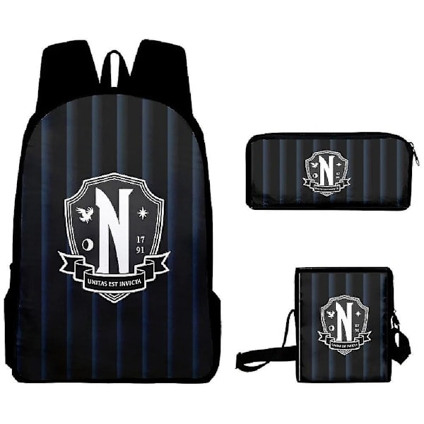 Tredelt sett Wednesday Addams Adams Wednesday Duffel Bag Backpack Set Skoleveske Satchel Pennal Barn Leker Gaver 3PC-1