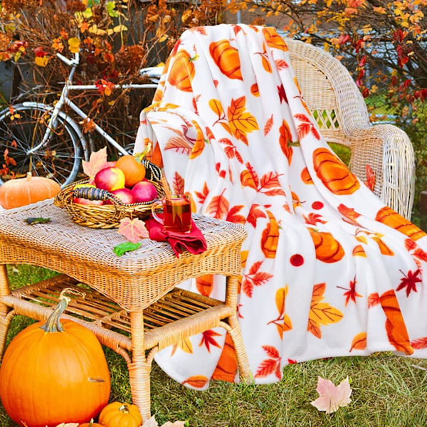 Efterårstæppe, Halloween græskar efterår plys efterårsindretning fleece_tfrf