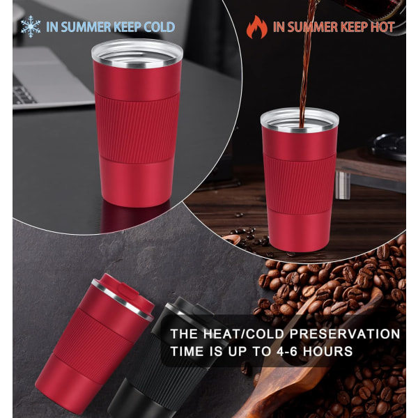 Kaffemugg 17oz - Isolerad kafferesemugg Spillsäker med läckagesäkert lock Vakuum termos kaffetumlare i rostfritt stål