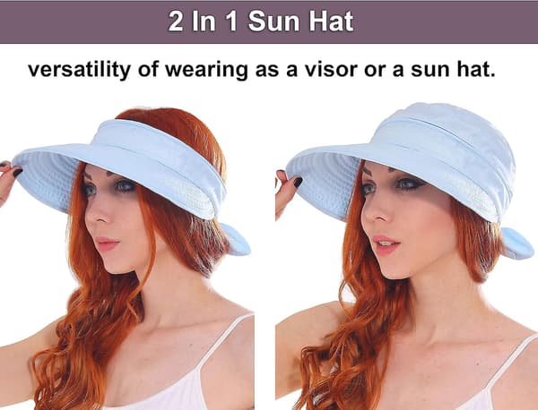 Hatter for kvinner UPF 50+ UV solbeskyttelse konvertibel strand solhatt-blå