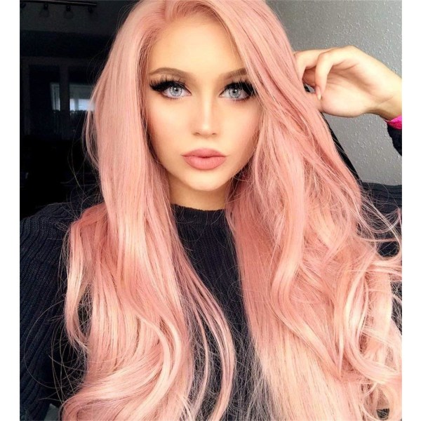 Peruk - medellångt lockigt hår rosa peruk