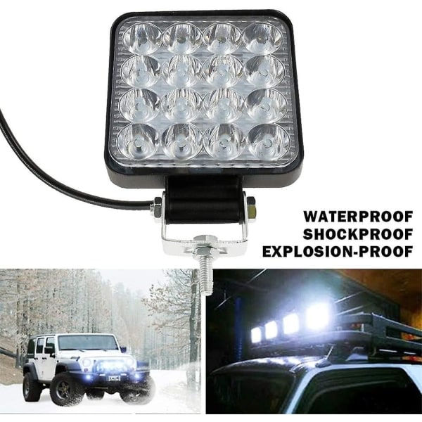 4 stk 48W LED Arbeidslys, 12V Bil LED Spotlight Vanntett IP67, LED Arbeidslys for Bil Lastebil Traktor SUV Båt (4 stk)