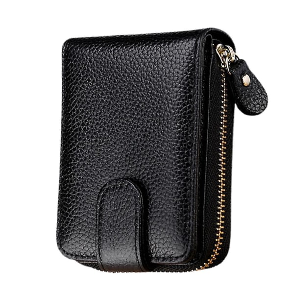 Korthållare plånbok för kvinnor/män, liten läder dragkedja Kortfodral case med ID-fönster, 11*8*4cm musta