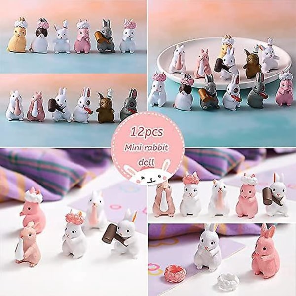 Miniatyr Kaninpynt*12, Mini Kaninfigur, Mini Kanindekorasjon, Kaninleke for Påskedekorasjon, Kaninfigurer, Miniatyr Kaninhage