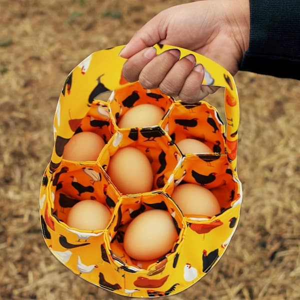 Eggsamlekurv med 7 lommer, lerret eggpose for kylling-, and- og gåseegg, rustikk gårdsbruksoppbevaring, lang stil 3 Style-3