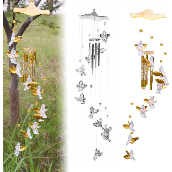 (Sølv) Angel Fairy Wind Chimes - Inomhus udendørs trädgårdsprydnad