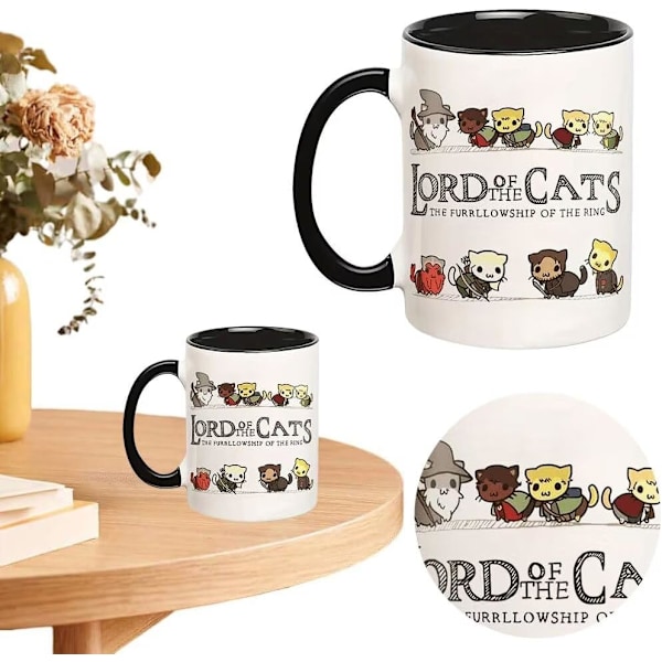 Lord Of The Cats Krus, The Furrllowship Of The Ring, Katteelskeres Kaffekop 330 ml, Sjove Katte-Nyhedsgaver til Kvinder Mænd, Keramisk Tekop til Kaffe, T Style 1