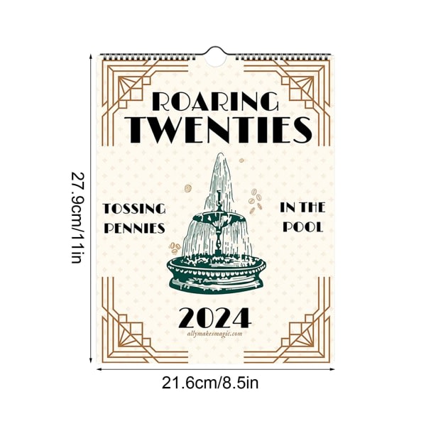 Roaring Twenties Kalender 2024 - Inspirerende veggkalender med positive sitater - Månedlig planlegger 2024 - For hjemmekontor veggdekorasjon - 1 stk