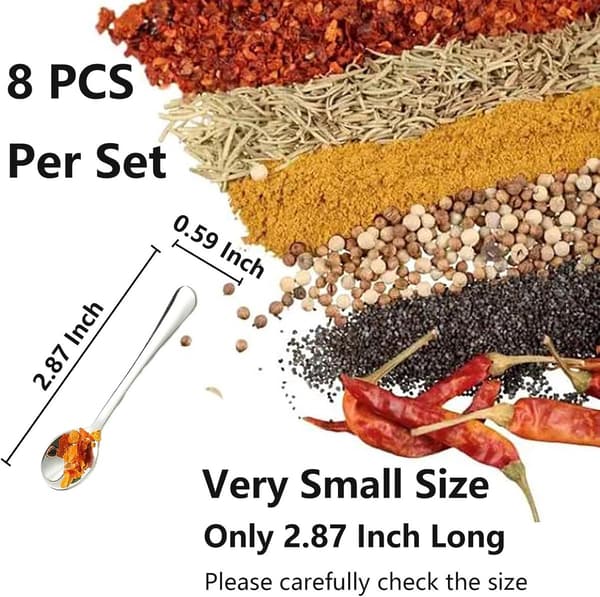 8 Mini Krydderurteskjeer i Rustfritt Stål - 7,3 cm - For Salt, Sukker og Honning