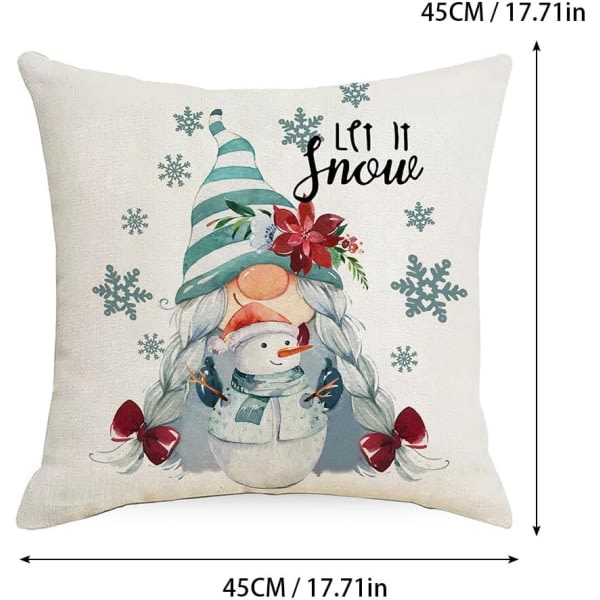 4 STK Glædelig Jul pudebetræk Julemand gaver Xmas træ firkantede pudebetræk Linned lynlås etui (18x18 tommer)