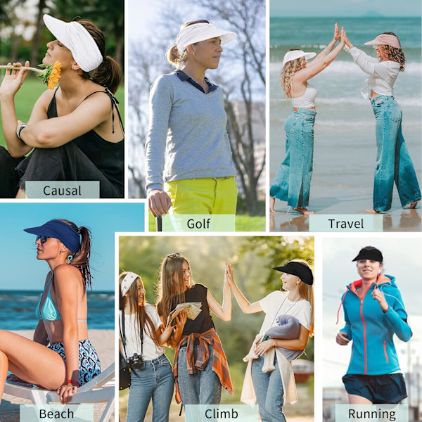 Solhatte til kvinder UV-beskyttelse Solskærm Bred Skygge Sommerhatte med hestehale Black White