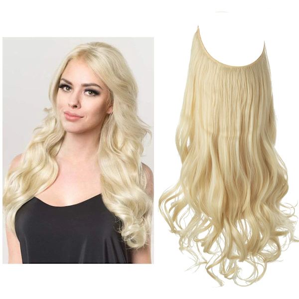 Syntetiska Clip-in Våghårsextensions Ombre Naturligt Svart Blond Rosa En Bit Falskt Hårstycke Fiskelinje Falska Hårstycken Beach Blond 14 tum