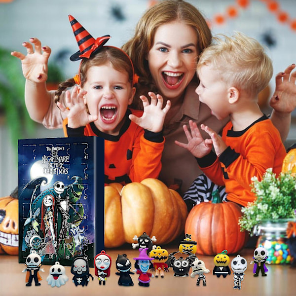 Adventskalender 2024 Jultelling Advent 24 Dager Horror Ornament Dukke Halloween Mareritt Festtilbehør For Barn Gaver Black 26 x 18 x 3cm