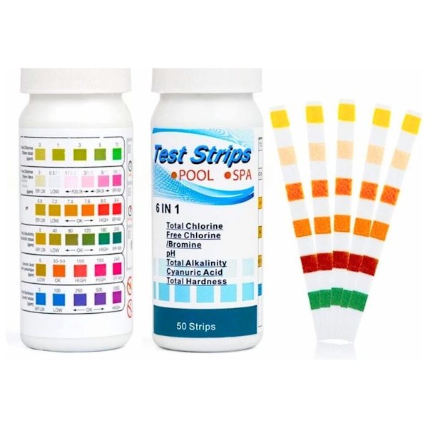 2-pack 6-i-1 Testremsor för Pool Spa, Vattentestremsor för Klor/Fritt Klor/Ph/Alkalinitet/Cyanursyra/Vattenhårdhet, 100 st