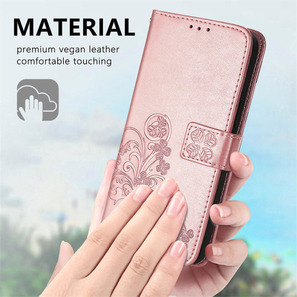 Veske til Iphone 12 Mini Cover Plånbok Clover Präglat beskyttende læder Telefonveske Magnetisk - Rosa C3 A