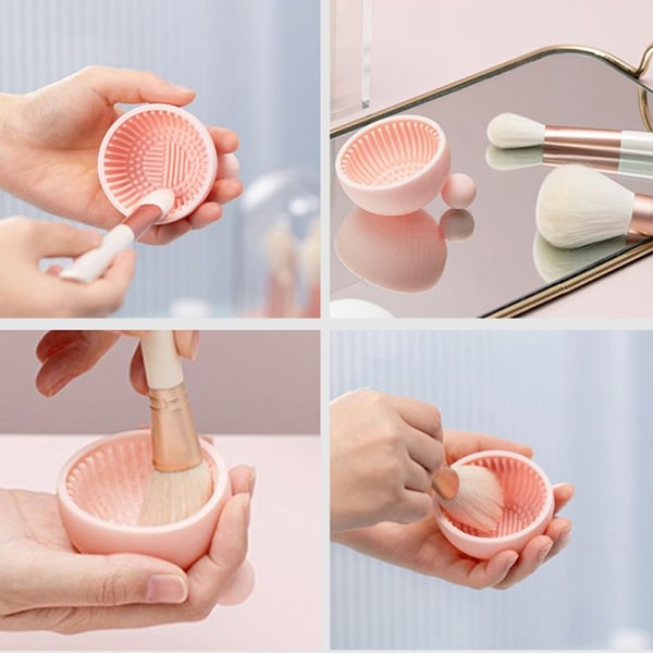 Silikon Makeup Brush Cleaner Bowl Foundation Makeup Brush Scru Pink