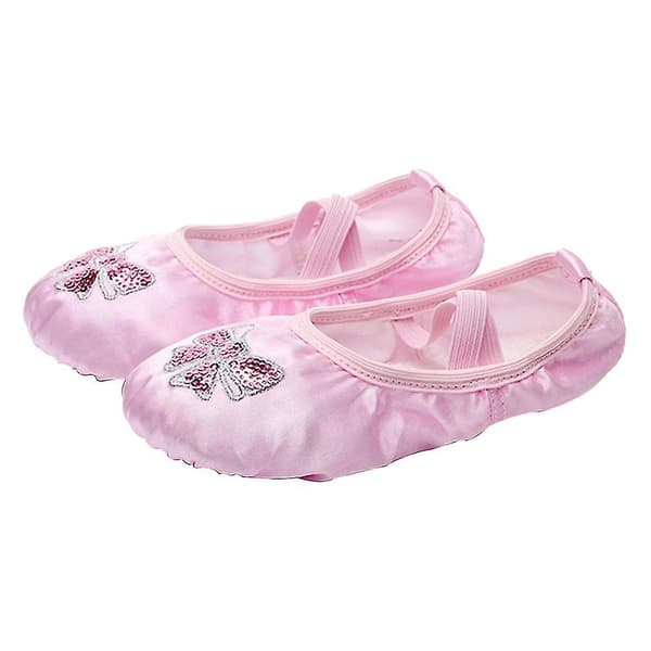 Broderede balletsko i satin til piger - Pink, størrelse 33