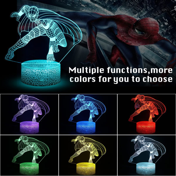 Spider Man Lamp Boys Gifts 3D Illusion-lampe for barn ，med R