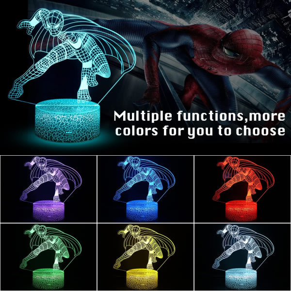 Spiderman-lampa Pojkpresent 3D Illusionslampa för barn, med R
