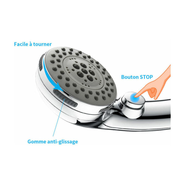 CDQ Duschhuvud i krom med stoppknapp Handdusch 5 munstycken att välja mellan Anti-Scale Duschhuvud Universal Typ