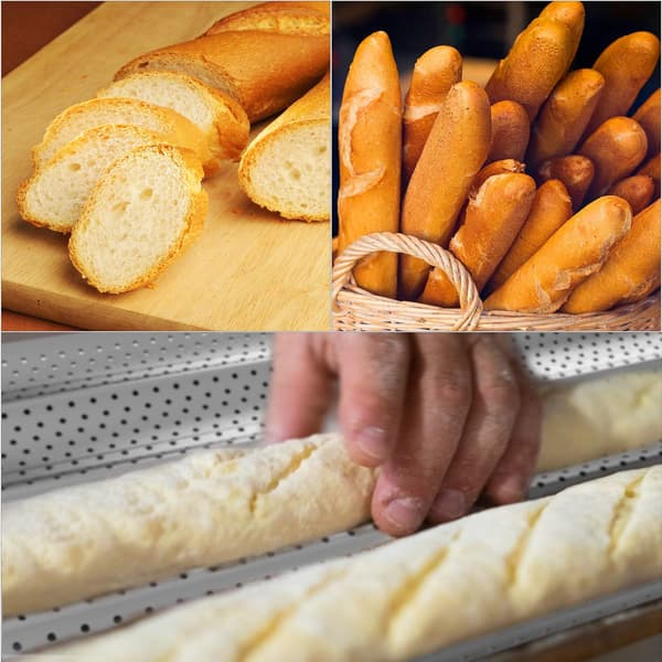 2-delt Baguette Bakeform - 38x33 cm - For 4 Baguetter - Perforert Rustfritt Stål - Non-stick Belegg - Sølv