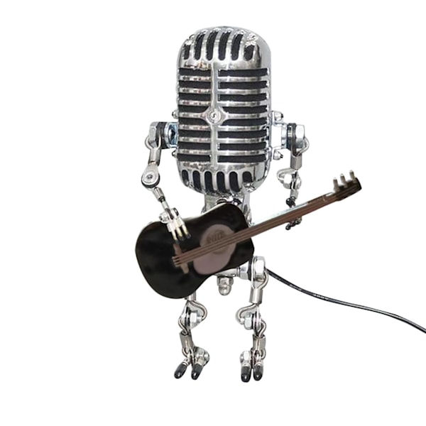 Vintage Mikrofon Guitar Robot med energibesparende LED-pærer Bordlampe Hjemme Dekoration til Soveværelser, Bar, Restaurant (Rød)