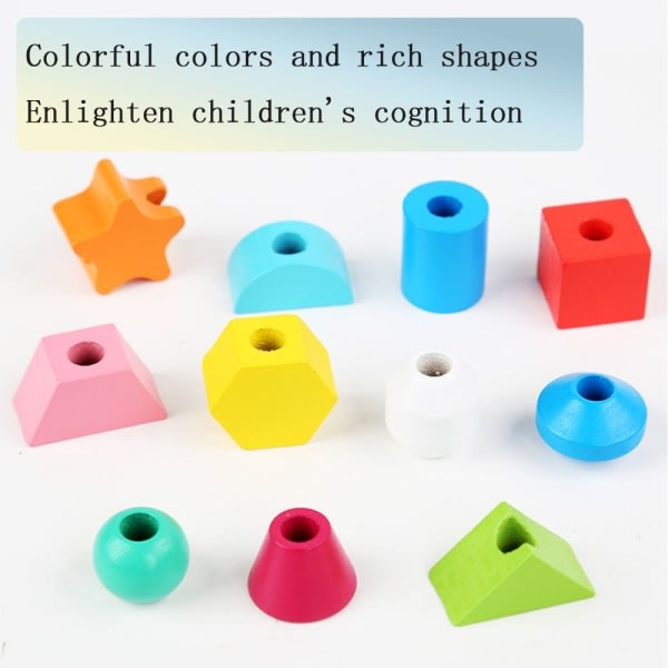 Montessori träleksaker pusselspel Färgglada pärlor 1 sett