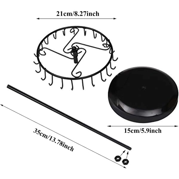 Roterande halsbandshållare Smycken Organizer Display Stand 14-tums med 23 krokar Svart, kort-svart, 8,27*5,9*13,8tum (HS01)