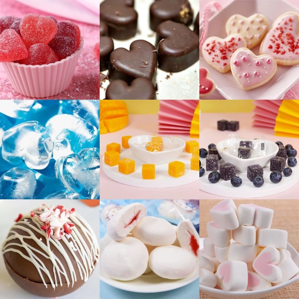 3-delad form for godis og choklad non-stick inkluderer hjerteformade, runda , fyrkantiga former for hårda godis, fudge, is, kakor (rosa)