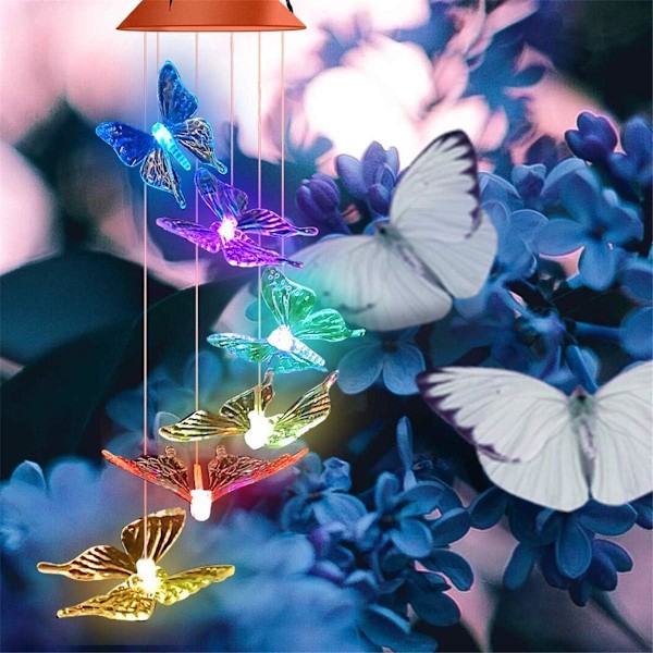 Solcelle vindspil udendørs LED farveskiftende solcellelamper romantisk indretning til terrasse have gård hjem Butterfly 1