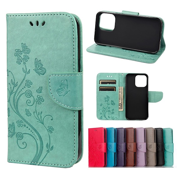 Fjärilsblomma Plånboksfodral för iPhone 13 - Grön Green Grön