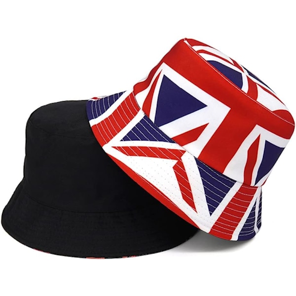 Söt bucket hat strandfiskarhattar för kvinnor, vändbar dubbelsidig användning Union jack Large
