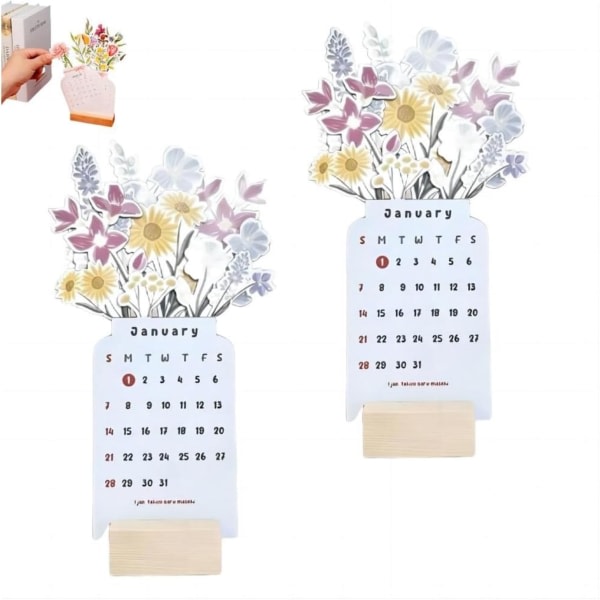 4\" x 8\" 2024 Bloomy Flowers Skrivebordskalender, 2024 Flower Desk Calendar Planner, Månedlig Skrivebordsplanerare (2st) 2pcs