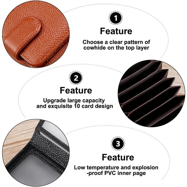 Korthållare plånbok för kvinnor/män, liten läder dragkedja Kortfodral case med ID-fönster, 11*8*4cm brun
