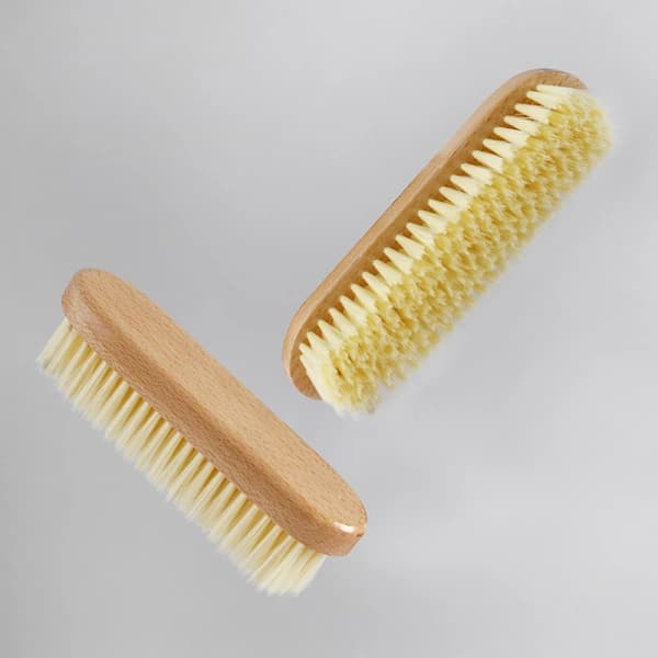 Brown, multifunctional cleaning brush, practical beech wood shoe brush with hard, durable bristles, small