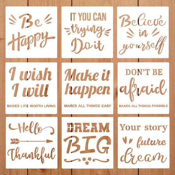 9 st inspirerande citatmallar Ritningsstencil för barn Måla på papper Väggkort att göra DIY Scrapbooking Album