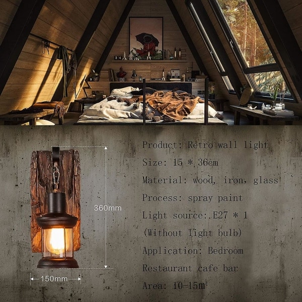 Piao Retro Væghængt Lampe Træ Kreative Væghængte Lamper Træ Kunst Lanterne Tøjbutik Restaurant Kaffe Bar Træ Retro Lamper E27 Glas Væghængt Lampe Soveværelse Ai