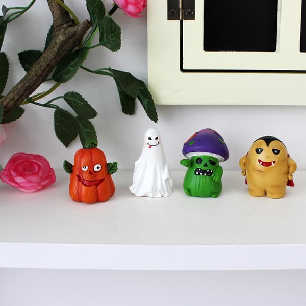 Halloween miniaturesæt – 4 stk. mini harpiks spøgelse og græskar, svampe vampyr gårdsindretning 2 sæt_tfrf 2 set