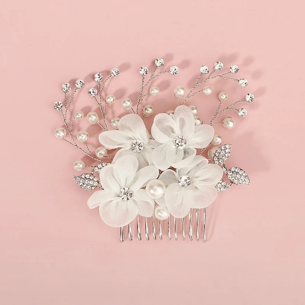 Ny hårkam i sølvlegering, håndlagde perler, strass, moteriktig metallhårpynt, elegant hårsmykke, tilbehør for kvinner HS-J4491