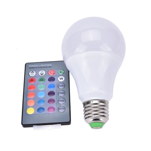 Ny E27 dimbar RGB LED-pære Fargeskiftende lyspære med fjernkontroll Hvit 10W