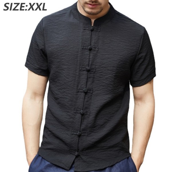 Tang kostym i kinesisk stil - Svart kortvarig skjorta for män XXL CDQ
